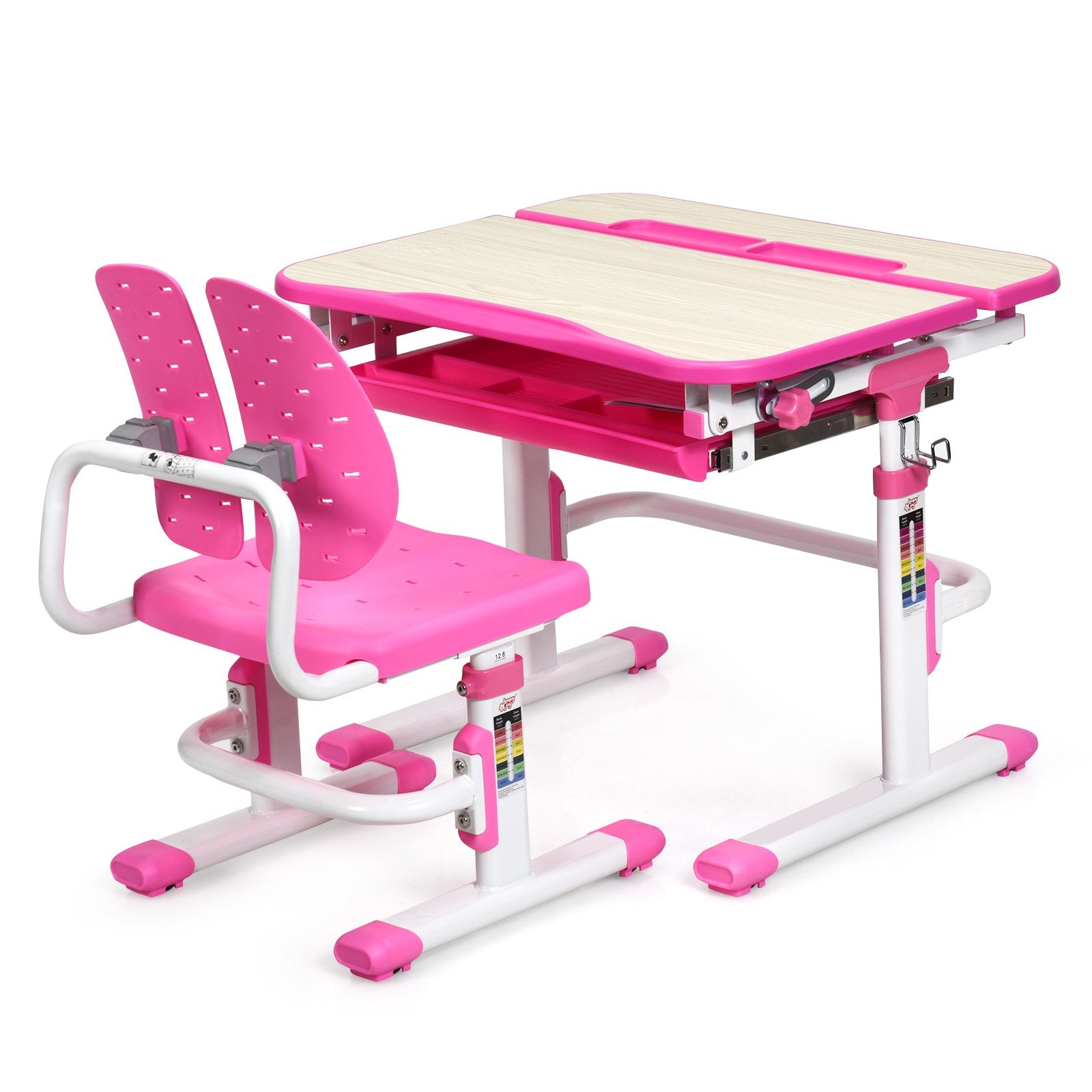 Height Adjustable Kids Study Desk and Chair Set, Pink - Gallery Canada