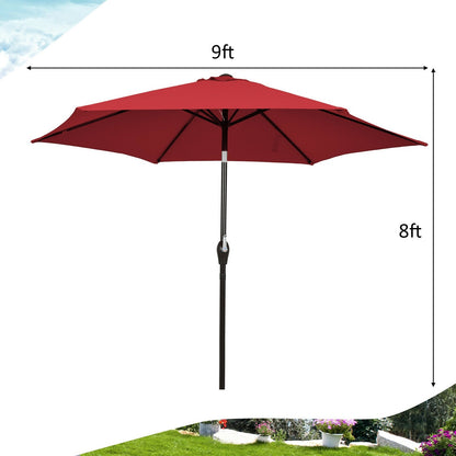 9FT Patio Umbrella Patio Market Steel Tilt W/ Crank Outdoor Yard Garden, Burgundy Outdoor Umbrellas   at Gallery Canada