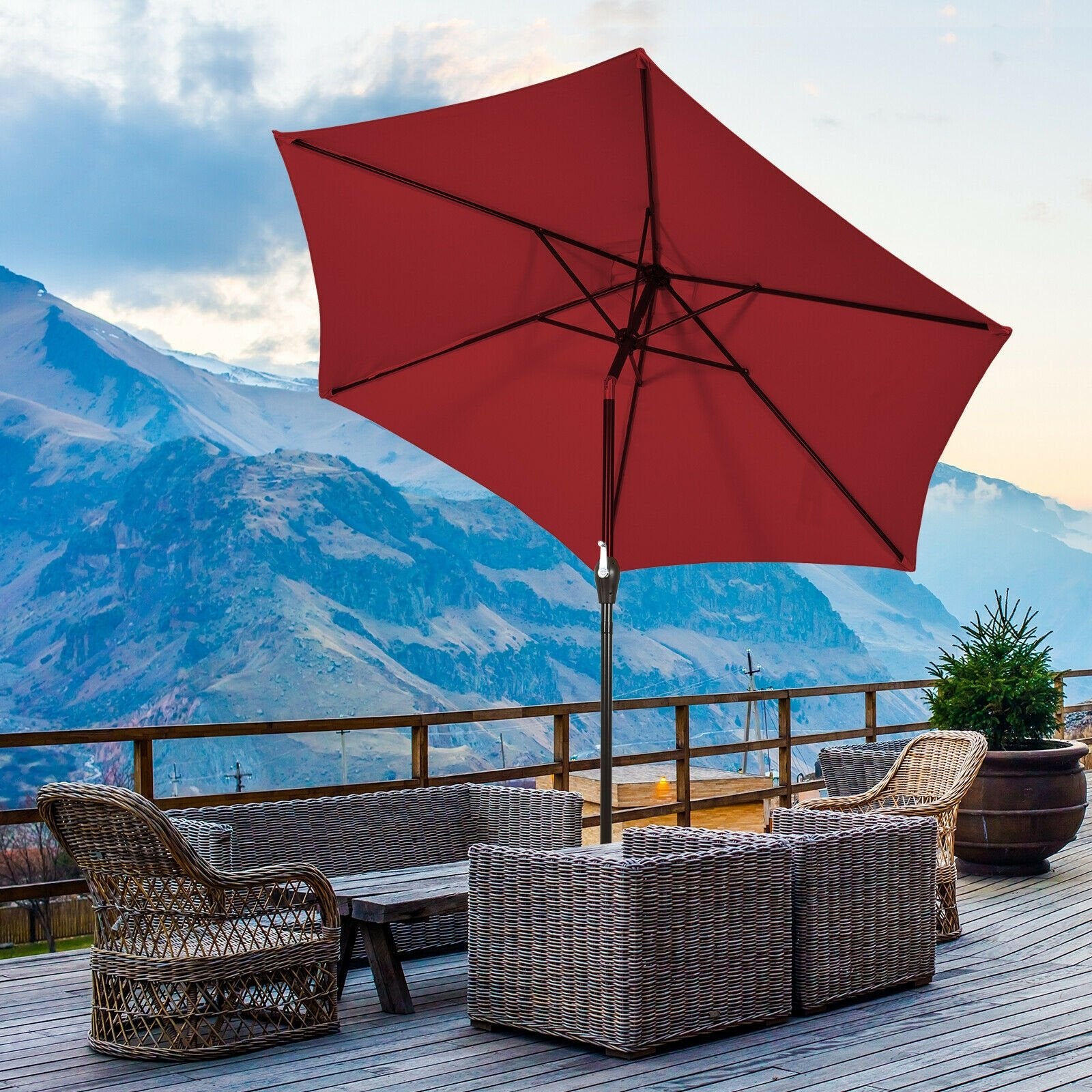 9FT Patio Umbrella Patio Market Steel Tilt W/ Crank Outdoor Yard Garden, Burgundy - Gallery Canada