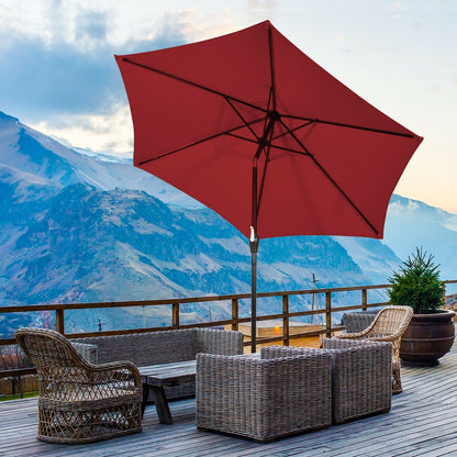 9FT Patio Umbrella Patio Market Steel Tilt W/ Crank Outdoor Yard Garden, Burgundy Outdoor Umbrellas   at Gallery Canada