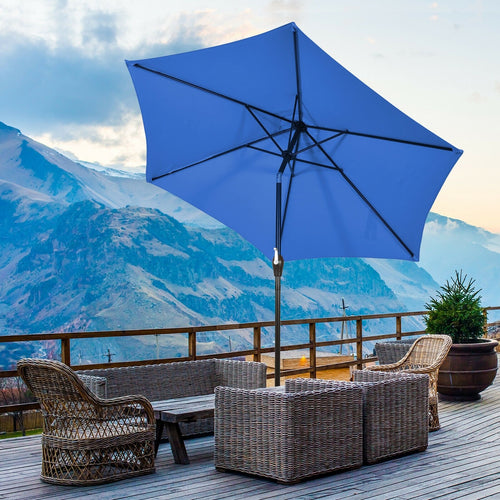 9ft Patio Market Table Umbrella with Push Button Tilt and Crank, Blue