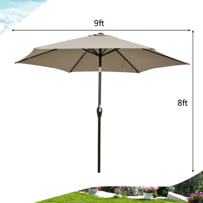 9FT Patio Umbrella Patio Market Steel Tilt W/ Crank Outdoor Yard Garden, Tan Outdoor Umbrellas   at Gallery Canada