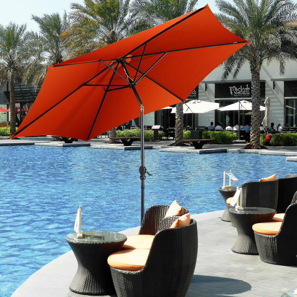 9ft Patio Market Table Umbrella with Push Button Tilt and Crank, Orange Outdoor Umbrellas   at Gallery Canada