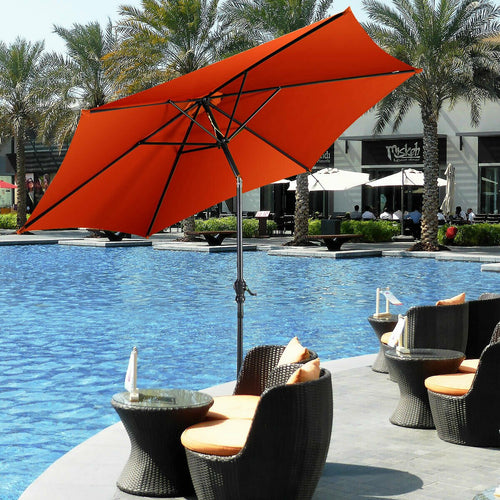 9ft Patio Market Table Umbrella with Push Button Tilt and Crank, Orange