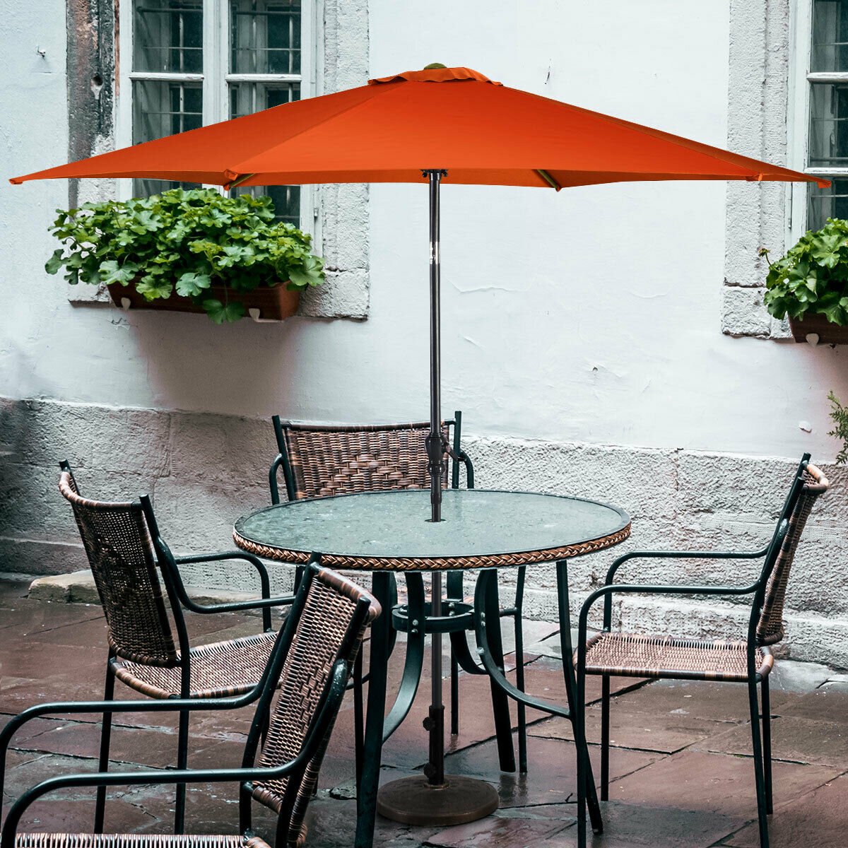 9ft Patio Market Table Umbrella with Push Button Tilt and Crank, Orange Outdoor Umbrellas   at Gallery Canada