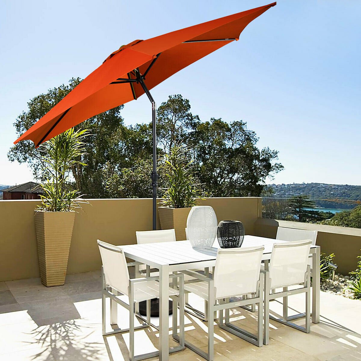 9ft Patio Market Table Umbrella with Push Button Tilt and Crank, Orange Outdoor Umbrellas   at Gallery Canada