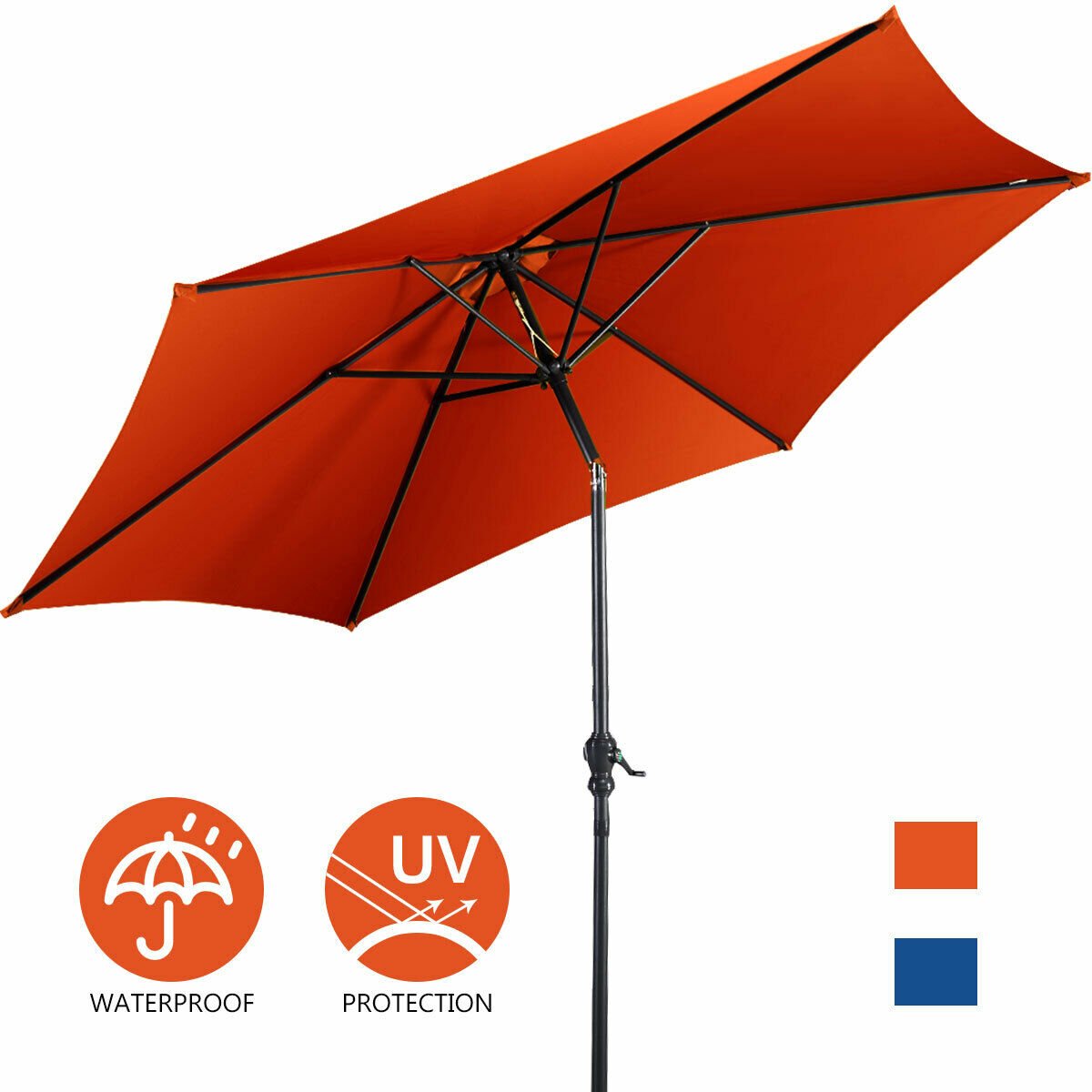 9ft Patio Market Table Umbrella with Push Button Tilt and Crank, Orange Outdoor Umbrellas   at Gallery Canada