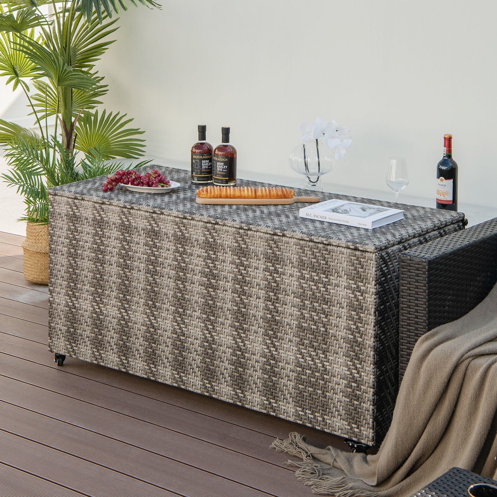 96 Gallon PE Wicker Outdoor Storage Box with 4 Wheels, Gray Sheds & Outdoor Storage   at Gallery Canada