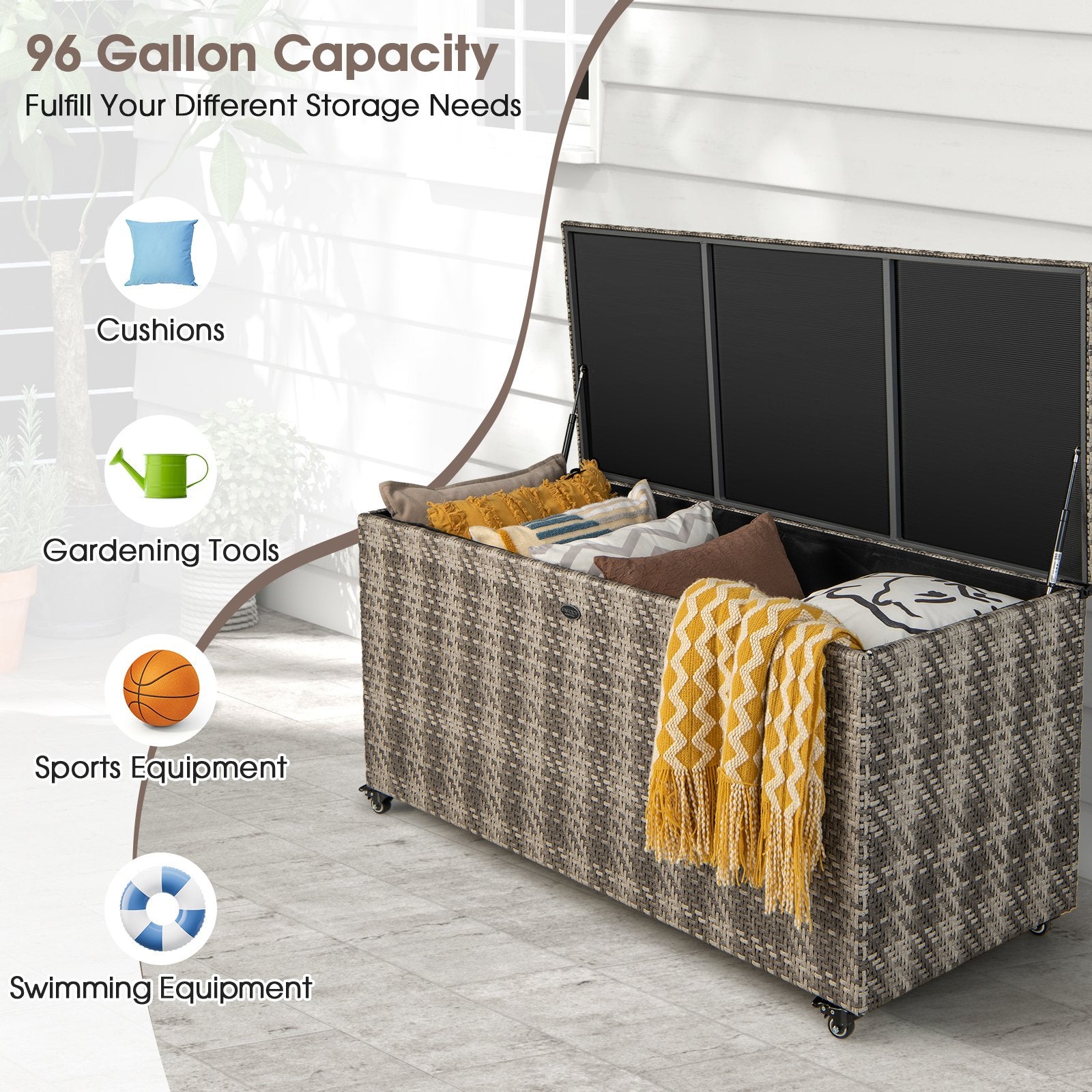 96 Gallon PE Wicker Outdoor Storage Box with 4 Wheels, Gray Sheds & Outdoor Storage   at Gallery Canada