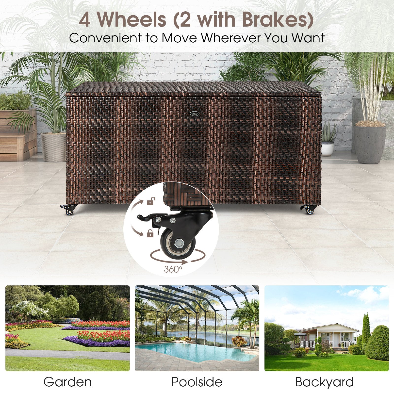 96 Gallon PE Wicker Outdoor Storage Box with 4 Wheels, Brown Sheds & Outdoor Storage   at Gallery Canada