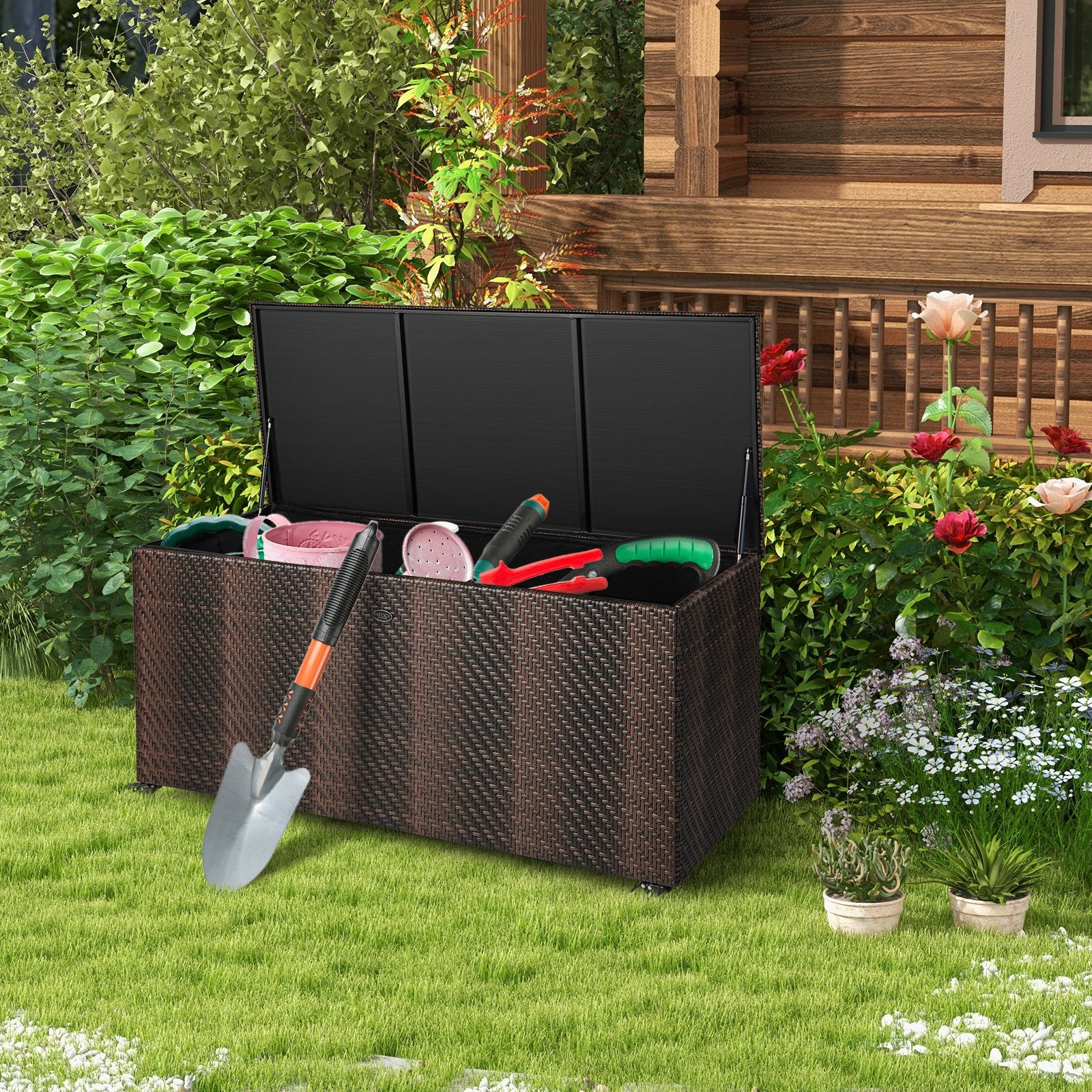 96 Gallon PE Wicker Outdoor Storage Box with 4 Wheels, Brown Sheds & Outdoor Storage   at Gallery Canada