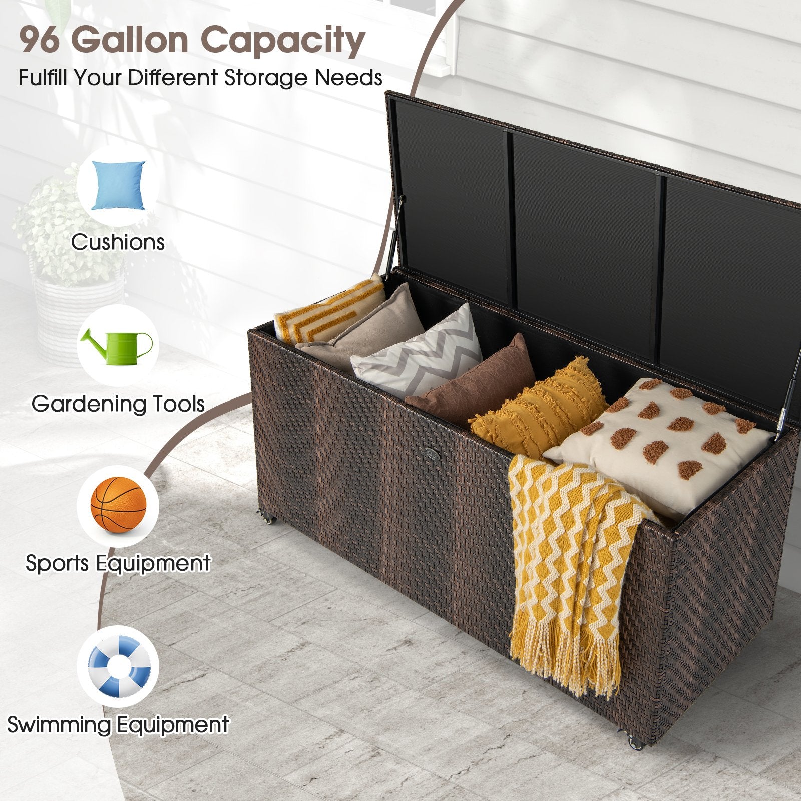 96 Gallon PE Wicker Outdoor Storage Box with 4 Wheels, Brown Sheds & Outdoor Storage   at Gallery Canada