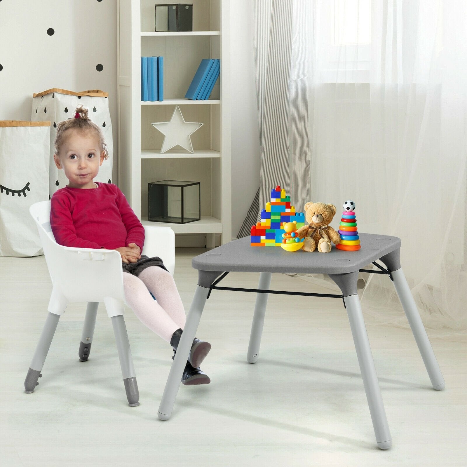 4-in-1 Baby Convertible Toddler Table Chair Set with PU Cushion, Gray High Chairs   at Gallery Canada