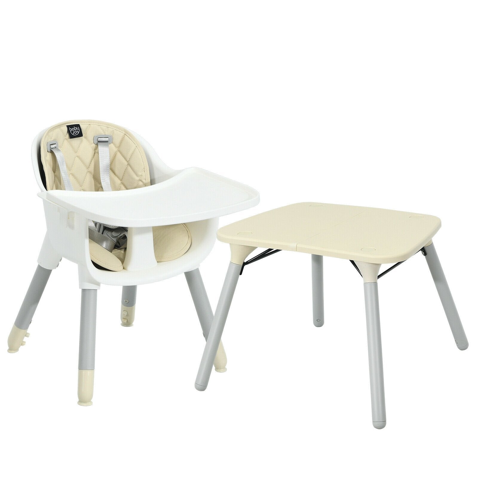 4-in-1 Baby Convertible Toddler Table Chair Set with PU Cushion, Beige High Chairs   at Gallery Canada