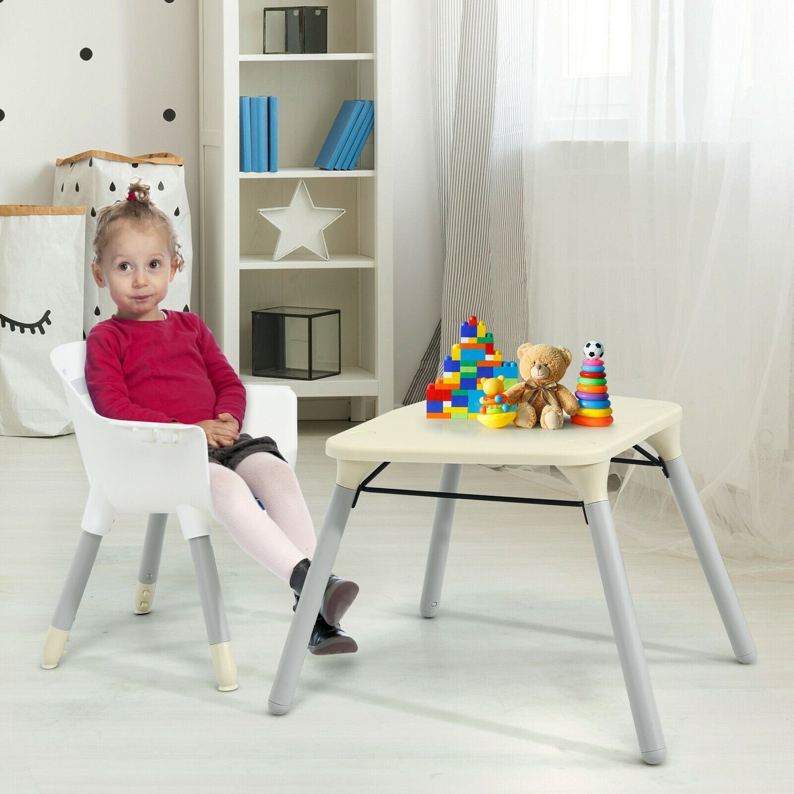 4-in-1 Baby Convertible Toddler Table Chair Set with PU Cushion, Beige High Chairs   at Gallery Canada