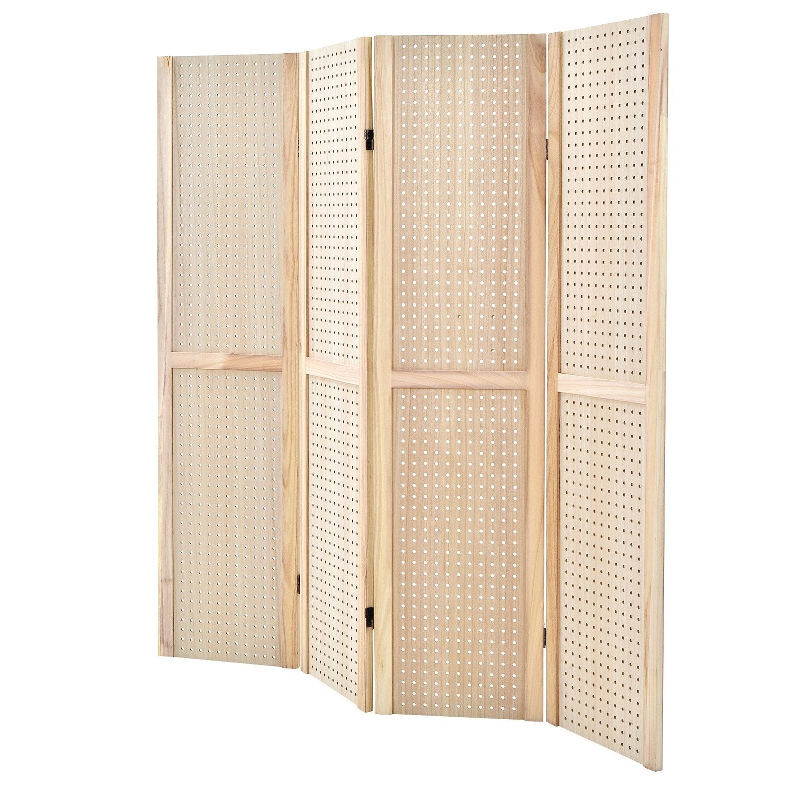 4-Panel Pegboard Display 5 Feet Tall Folding Privacy Screen for Craft Display Organized, Natural Room Dividers   at Gallery Canada