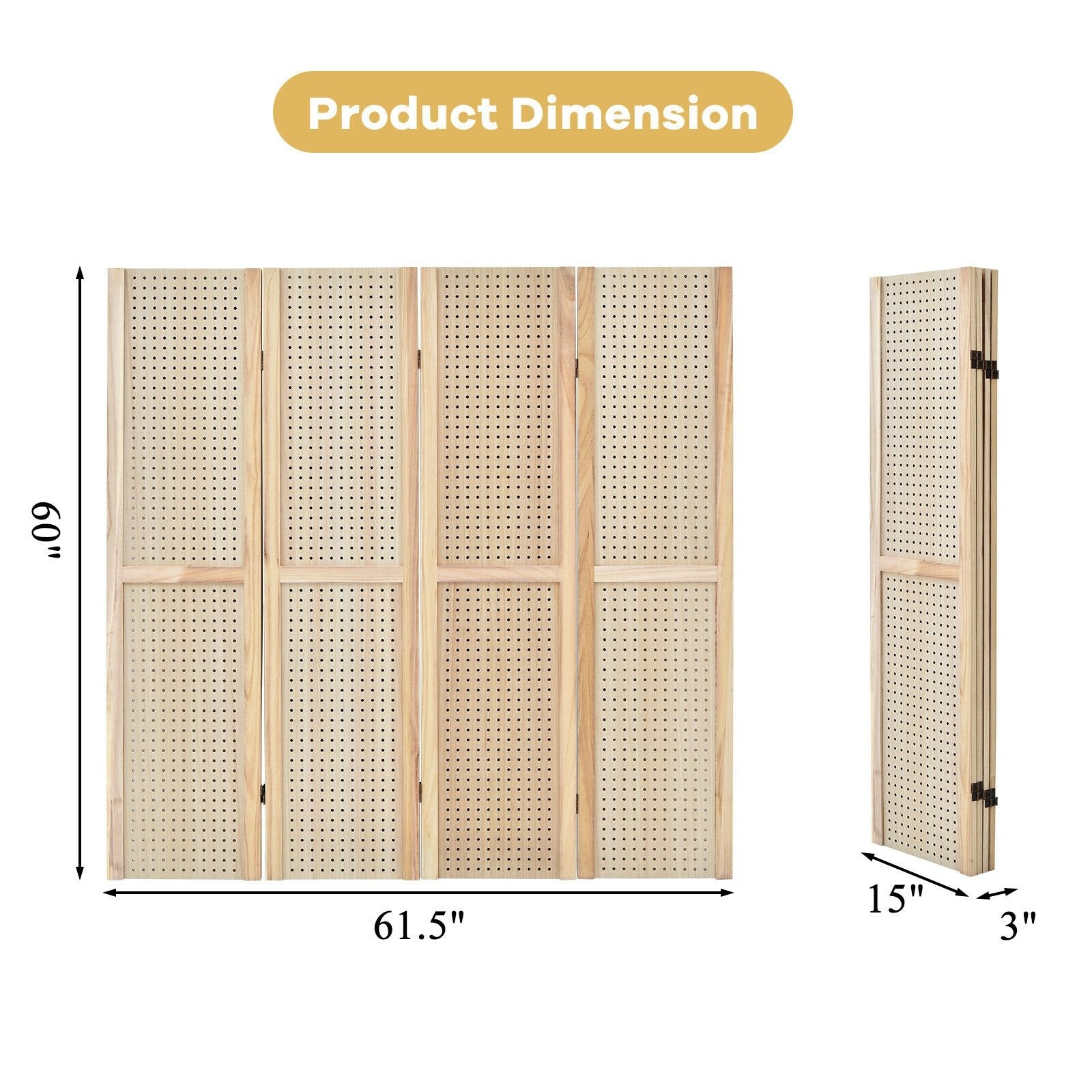 4-Panel Pegboard Display 5 Feet Tall Folding Privacy Screen for Craft Display Organized, Natural Room Dividers   at Gallery Canada