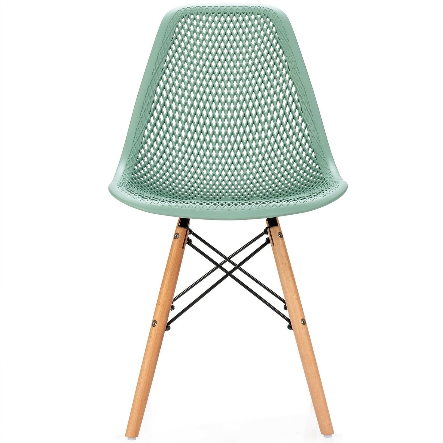 4 Pieces Modern Plastic Hollow Chair Set with Wood Leg, Green Dining Chairs   at Gallery Canada