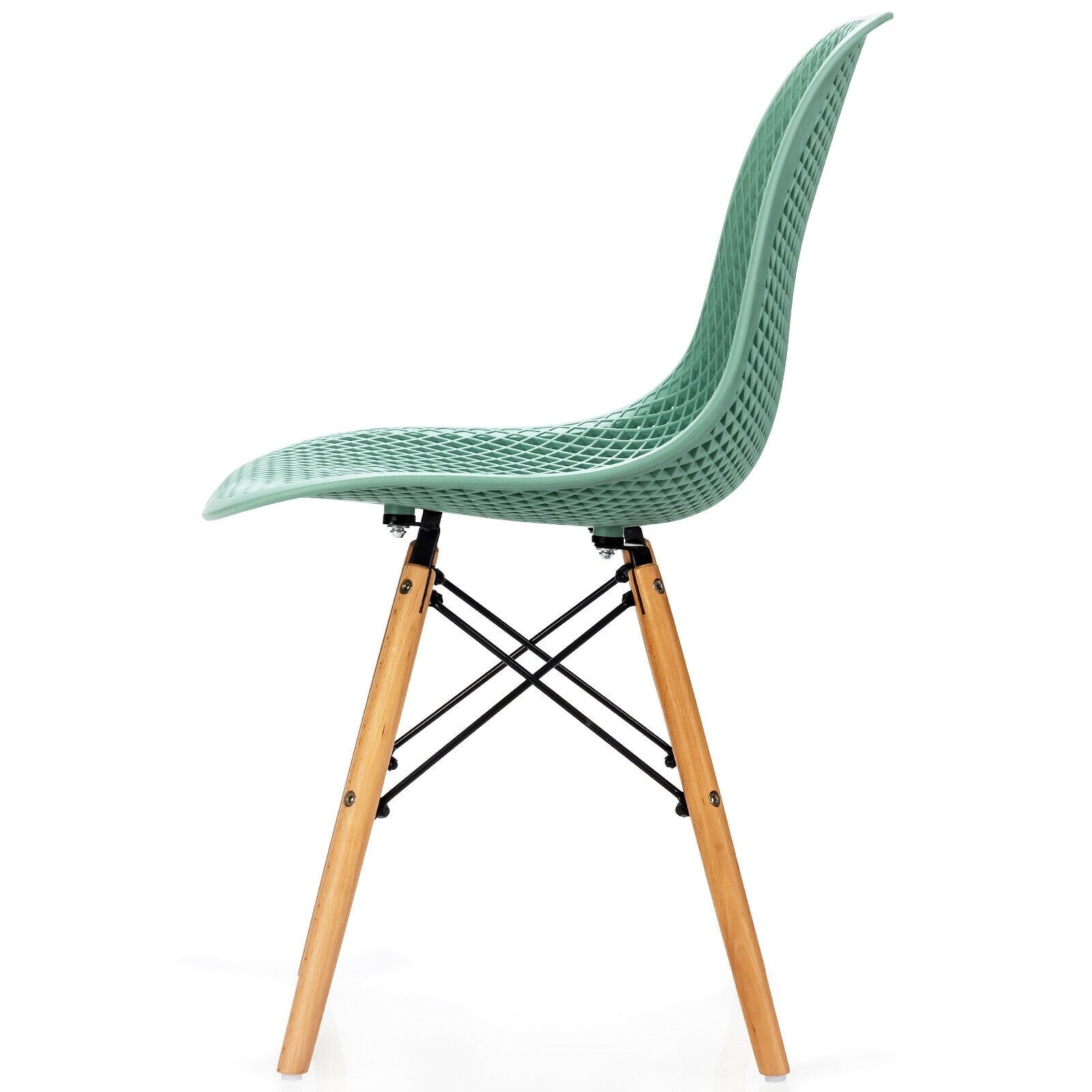 4 Pieces Modern Plastic Hollow Chair Set with Wood Leg, Green Dining Chairs   at Gallery Canada