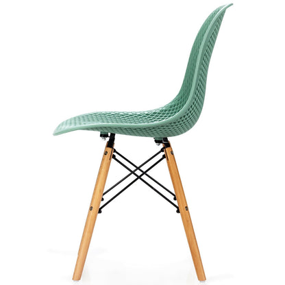 4 Pieces Modern Plastic Hollow Chair Set with Wood Leg, Green Dining Chairs   at Gallery Canada