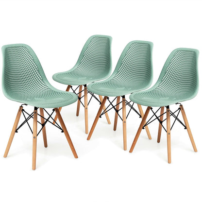 4 Pieces Modern Plastic Hollow Chair Set with Wood Leg, Green Dining Chairs   at Gallery Canada