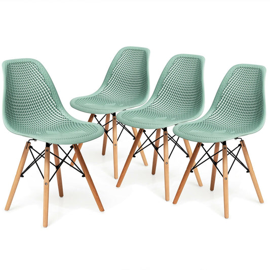 4 Pieces Modern Plastic Hollow Chair Set with Wood Leg, Green Dining Chairs   at Gallery Canada