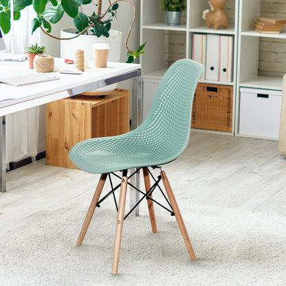 4 Pieces Modern Plastic Hollow Chair Set with Wood Leg, Green Dining Chairs   at Gallery Canada