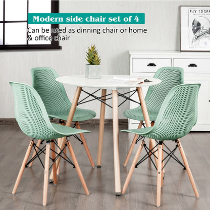 4 Pieces Modern Plastic Hollow Chair Set with Wood Leg, Green Dining Chairs   at Gallery Canada