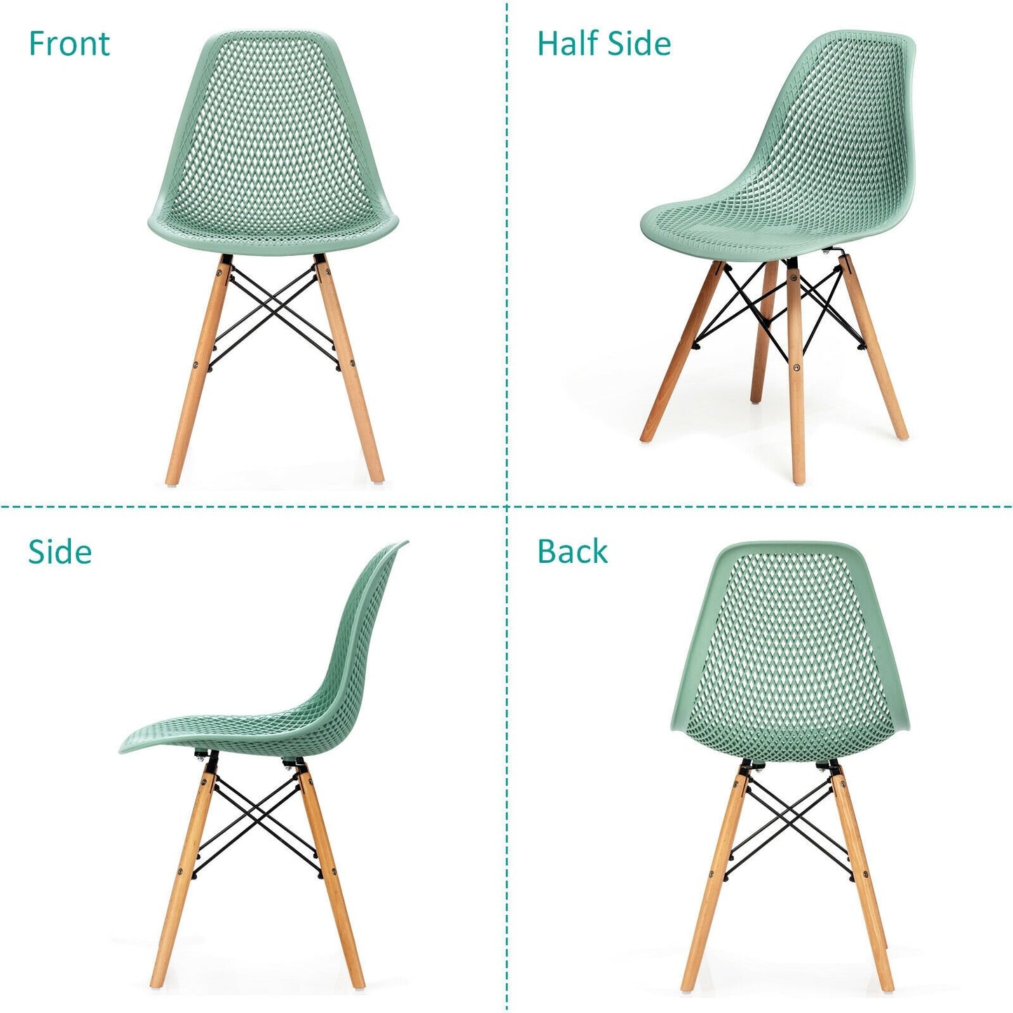 4 Pieces Modern Plastic Hollow Chair Set with Wood Leg, Green Dining Chairs   at Gallery Canada