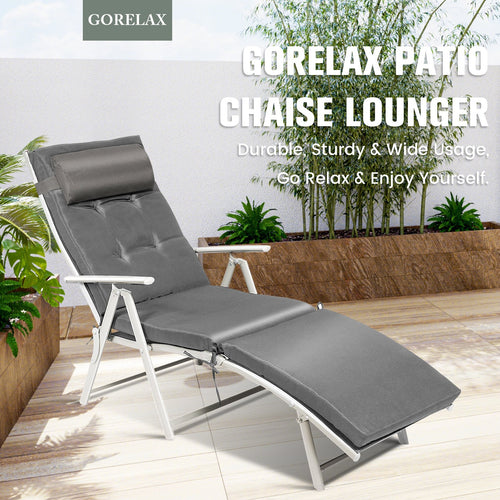 Adjustable Outdoor Lightweight Folding Chaise Lounge Chair with Pillow, Gray