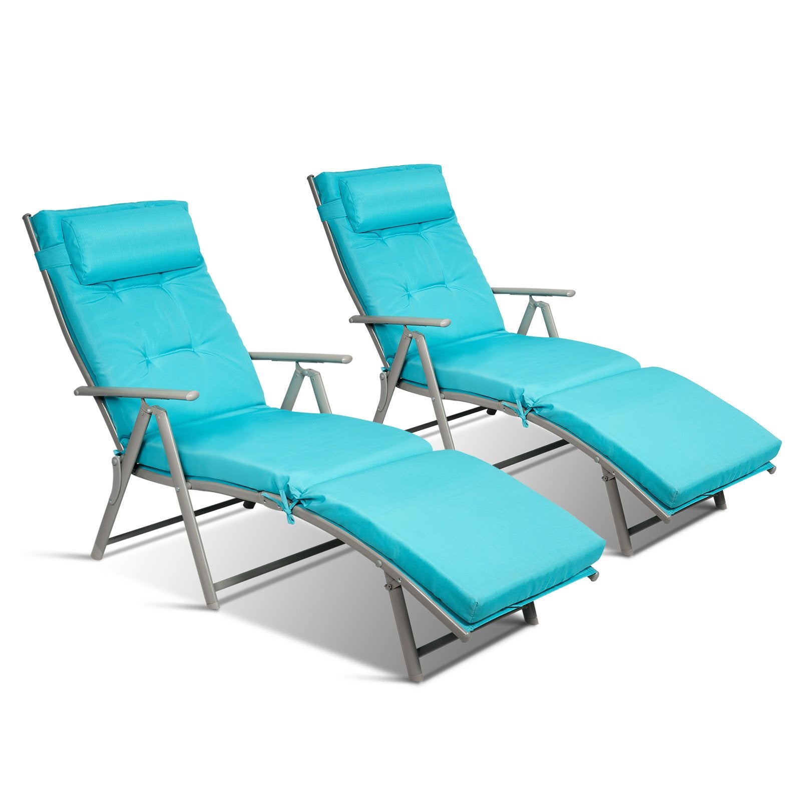 Adjustable Outdoor Lightweight Folding Chaise Lounge Chair with Pillow, Blue Outdoor Chaise Lounges   at Gallery Canada