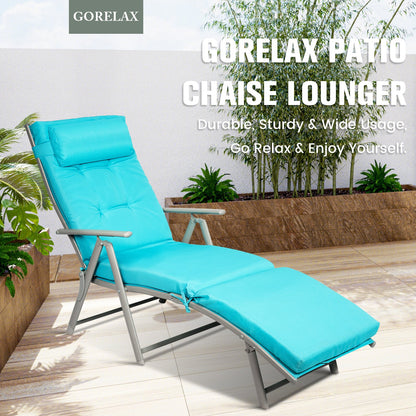 Adjustable Outdoor Lightweight Folding Chaise Lounge Chair with Pillow, Blue Outdoor Chaise Lounges   at Gallery Canada