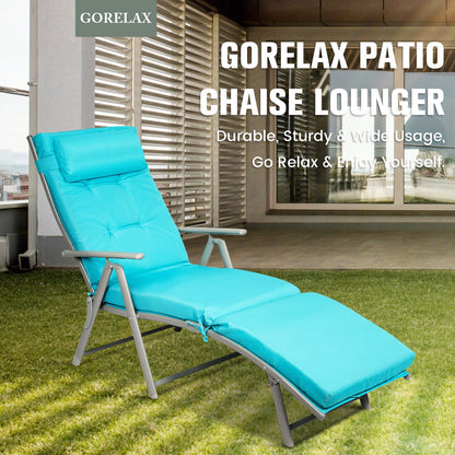 Adjustable Outdoor Lightweight Folding Chaise Lounge Chair with Pillow, Blue Outdoor Chaise Lounges   at Gallery Canada