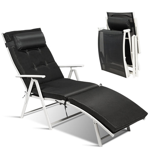 Adjustable Outdoor Lightweight Folding Chaise Lounge Chair with Pillow, Black