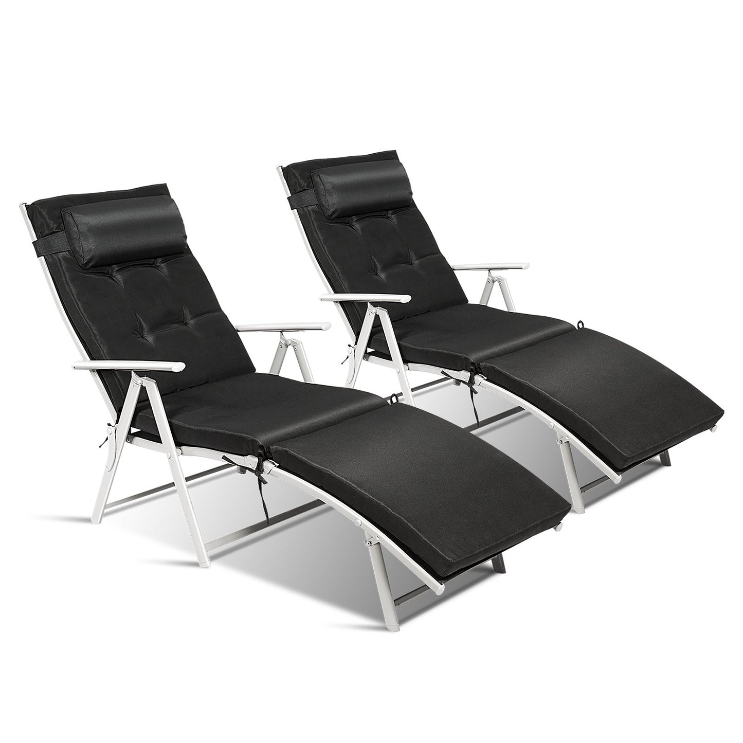 Adjustable Outdoor Lightweight Folding Chaise Lounge Chair with Pillow, Black Outdoor Chaise Lounges   at Gallery Canada