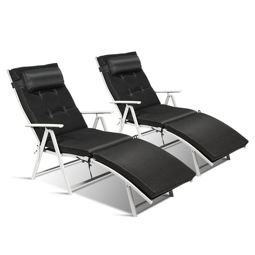 Adjustable Outdoor Lightweight Folding Chaise Lounge Chair with Pillow, Black