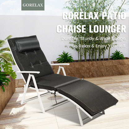 Adjustable Outdoor Lightweight Folding Chaise Lounge Chair with Pillow, Black Outdoor Chaise Lounges   at Gallery Canada