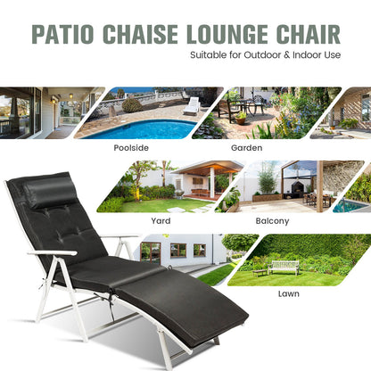 Adjustable Outdoor Lightweight Folding Chaise Lounge Chair with Pillow, Black Outdoor Chaise Lounges   at Gallery Canada