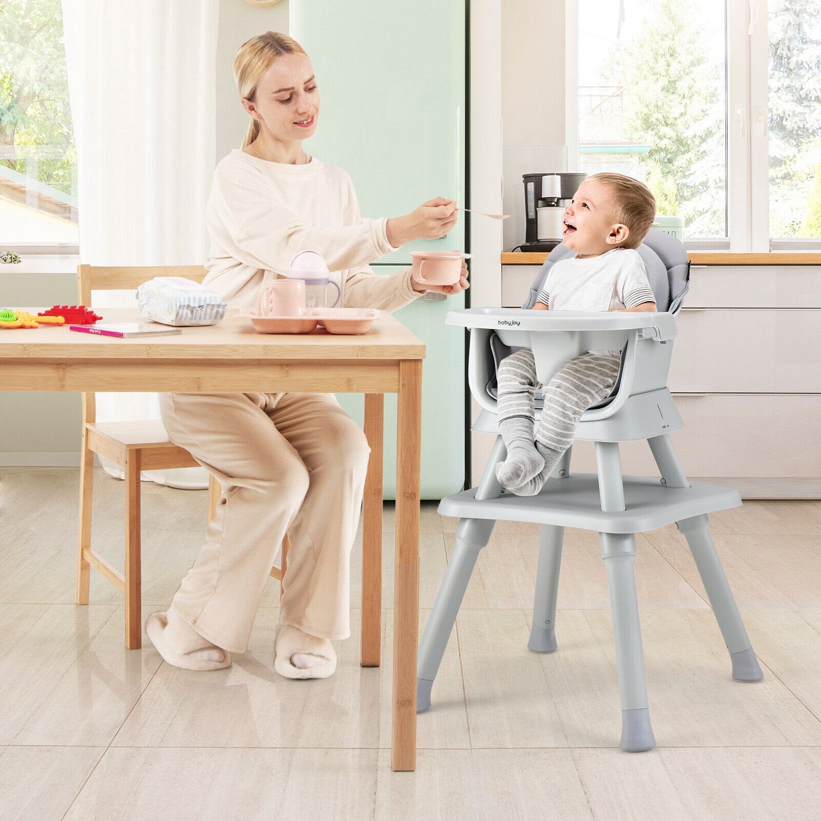 6-in-1 Convertible Baby High Chair with Adjustable Removable Tray, Gray High Chairs   at Gallery Canada