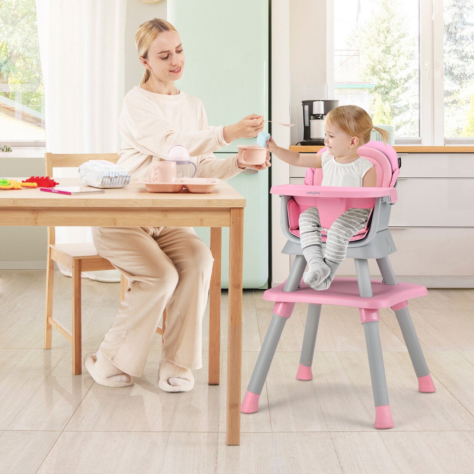 6-in-1 Convertible Baby High Chair with Adjustable Removable Tray, Pink High Chairs   at Gallery Canada