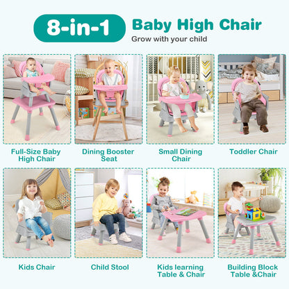 6-in-1 Convertible Baby High Chair with Adjustable Removable Tray, Pink High Chairs   at Gallery Canada