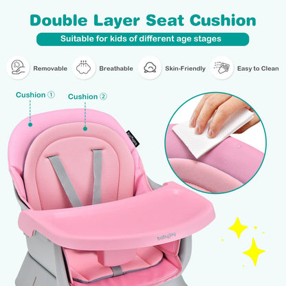 6-in-1 Convertible Baby High Chair with Adjustable Removable Tray, Pink High Chairs   at Gallery Canada