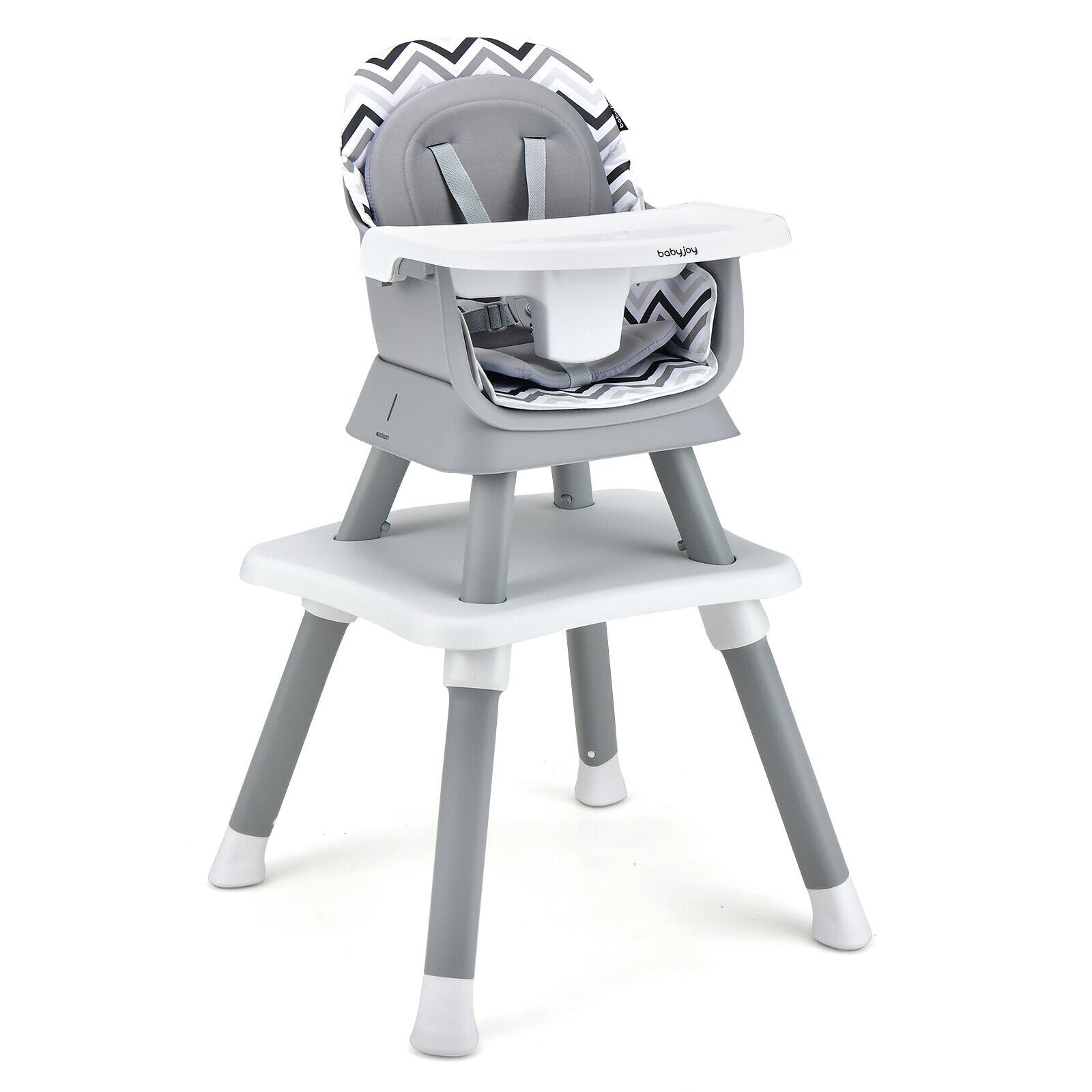 6-in-1 Convertible Baby High Chair with Adjustable Removable Tray, Gray & White High Chairs   at Gallery Canada