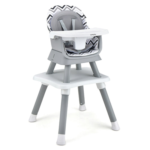 6-in-1 Convertible Baby High Chair with Adjustable Removable Tray, Gray & White