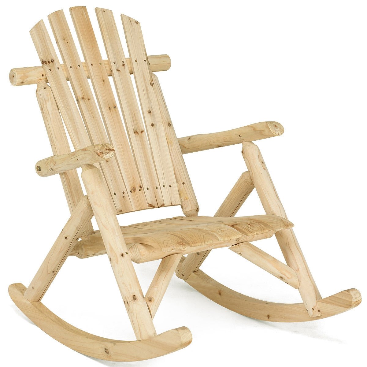 Wood Single Porch Rocker Lounge Patio Rocking Chair, Natural Patio Rocking Chairs & Gliders   at Gallery Canada