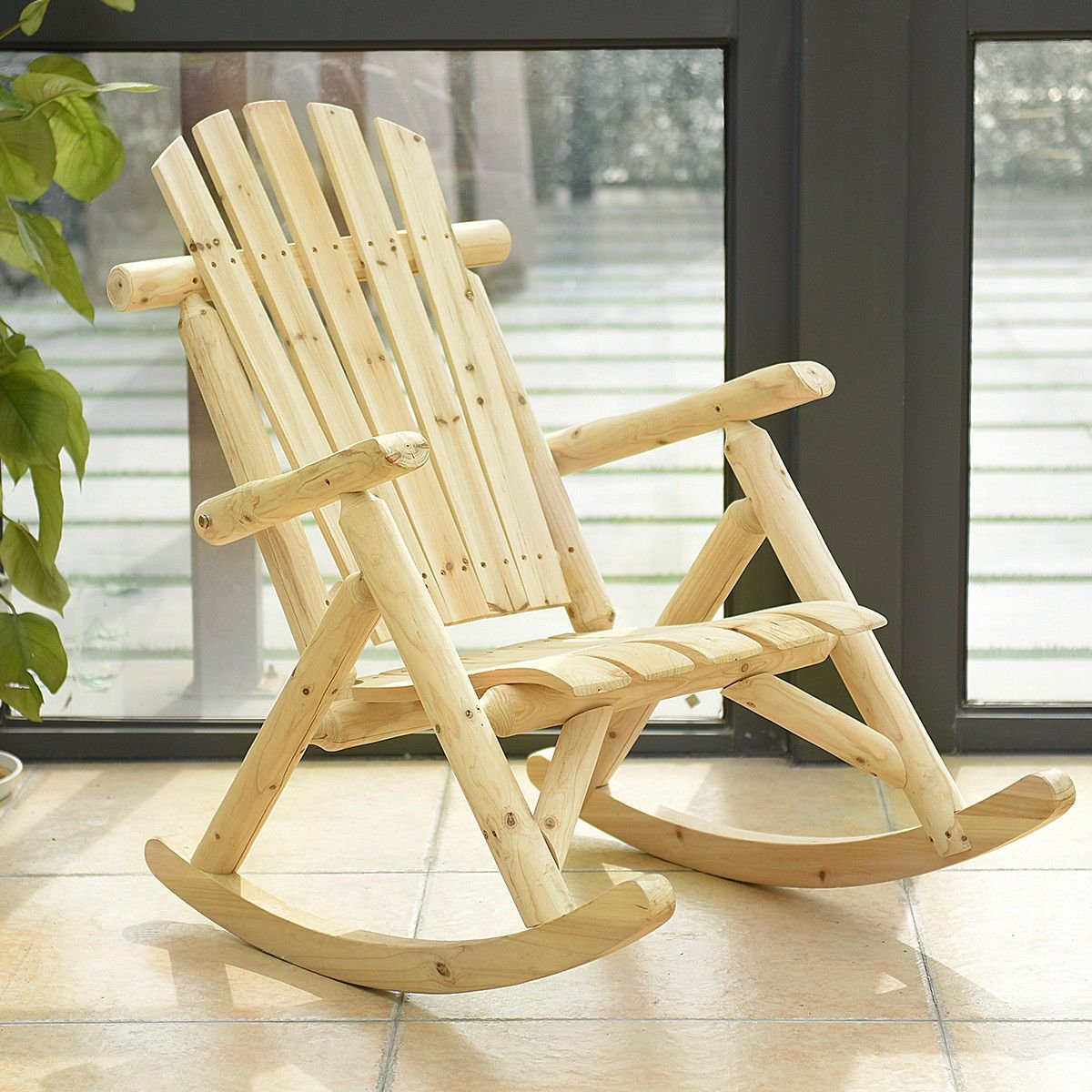 Wood Single Porch Rocker Lounge Patio Rocking Chair, Natural Patio Rocking Chairs & Gliders   at Gallery Canada