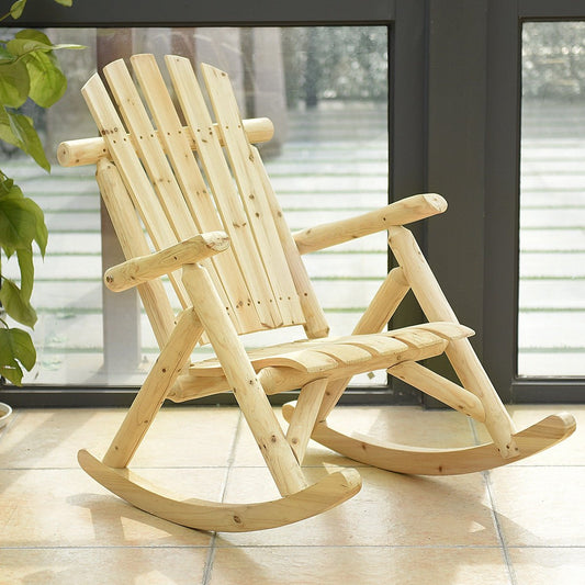 Wood Single Porch Rocker Lounge Patio Rocking Chair, Natural Patio Rocking Chairs & Gliders   at Gallery Canada