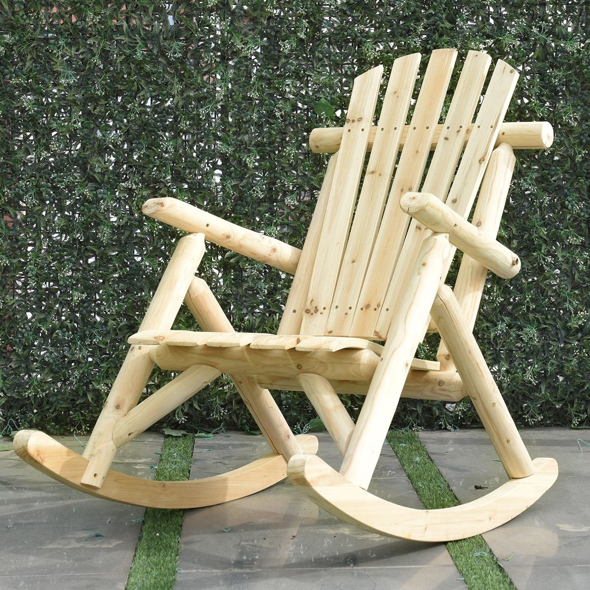 Wood Single Porch Rocker Lounge Patio Rocking Chair, Natural Patio Rocking Chairs & Gliders   at Gallery Canada