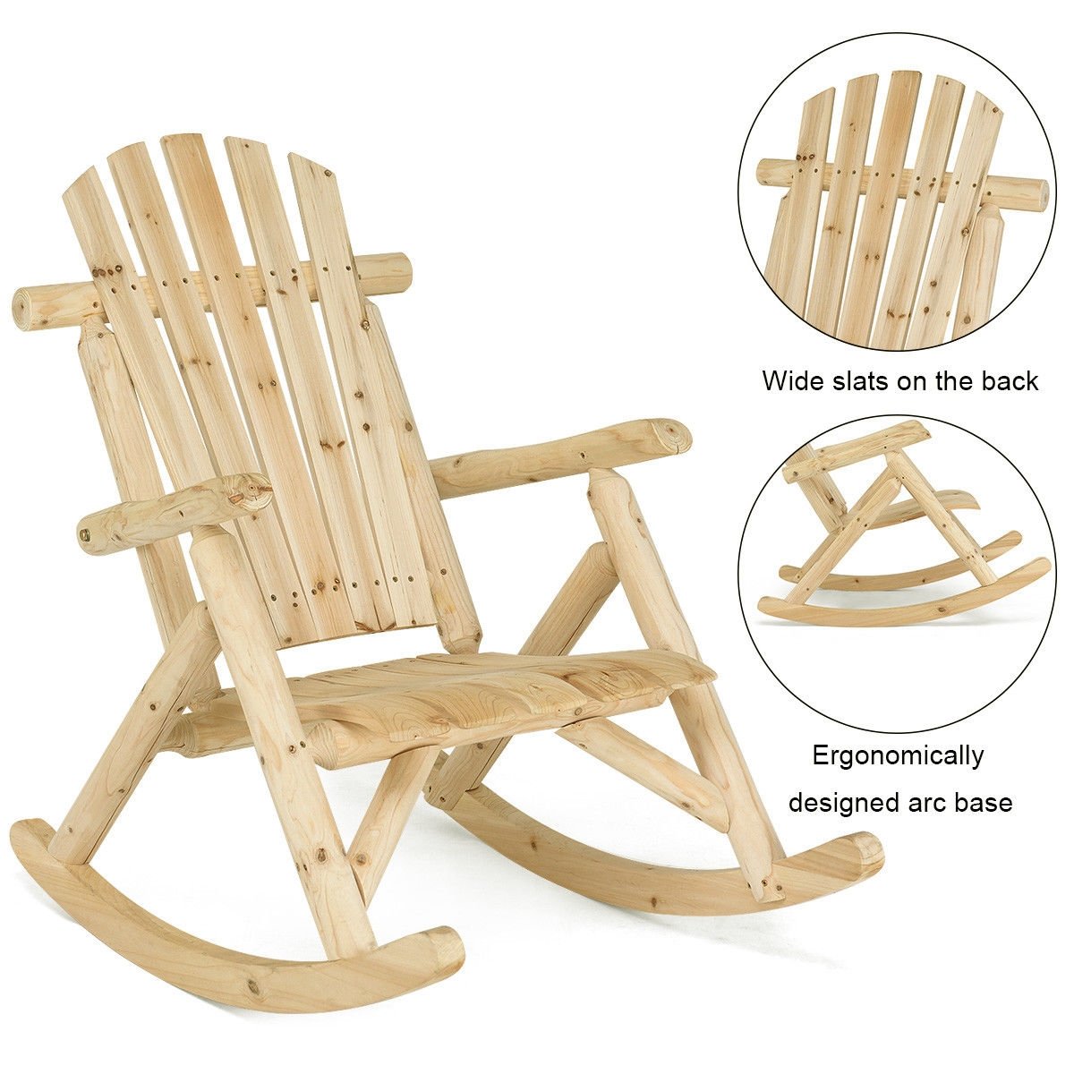 Wood Single Porch Rocker Lounge Patio Rocking Chair, Natural Patio Rocking Chairs & Gliders   at Gallery Canada