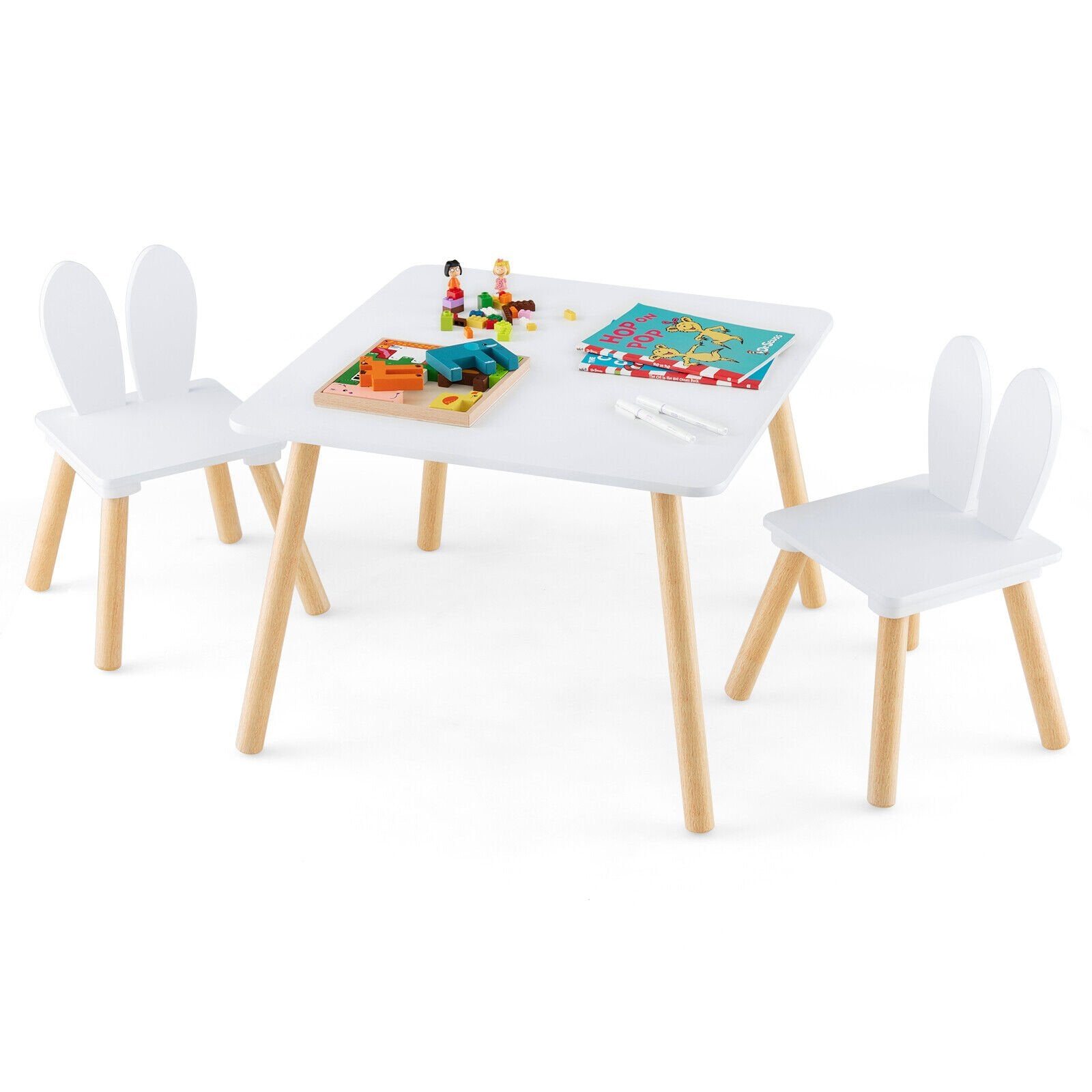 3 Pieces Kids Table and Chairs Set for Arts Crafts Snack Time, White Kids Table & Chair Sets   at Gallery Canada